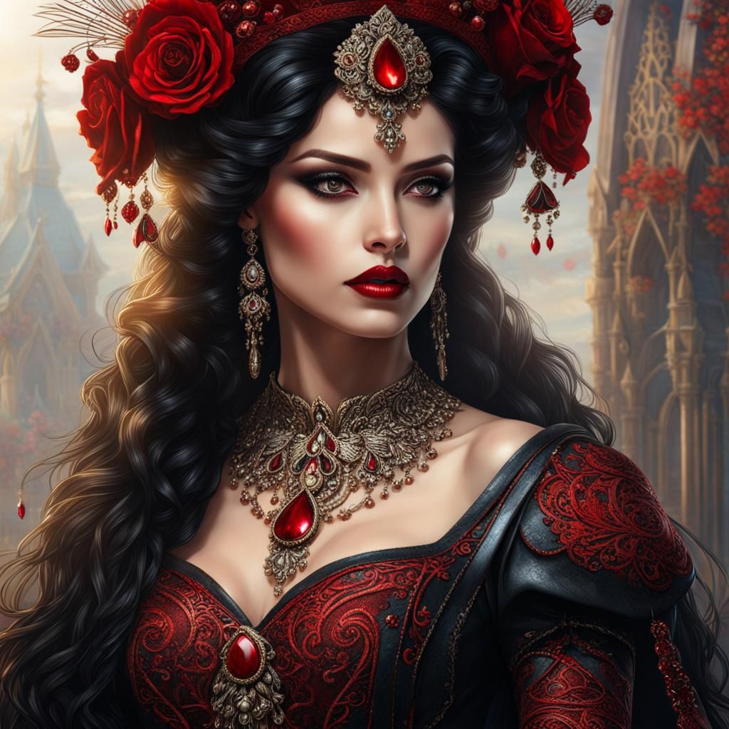 Gothic Bride in Red Leather: Fantasy Art