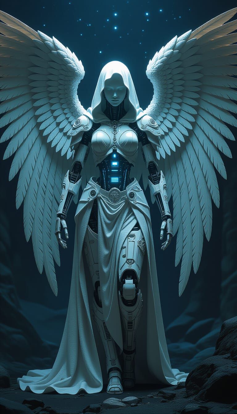 Angel statue turning from stone into a cyborg angel machine Greg Rutkowski H.R. Giger