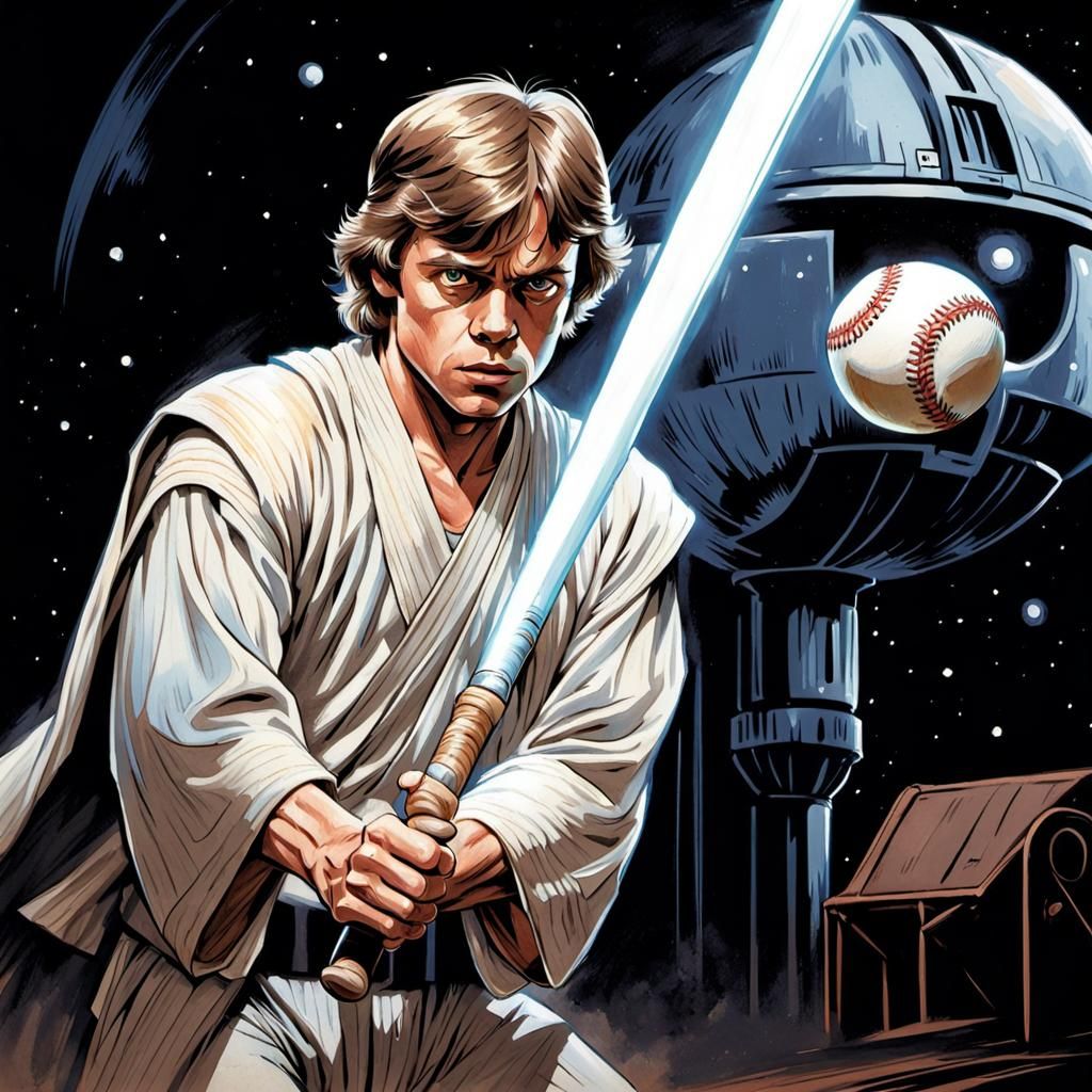 Luke Skywalker Baseball Parody in Comic Book Art