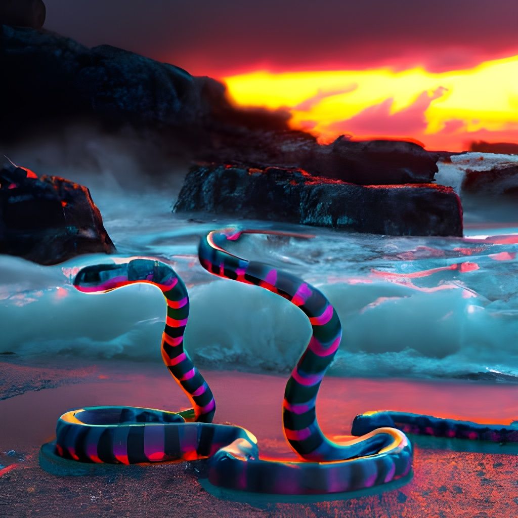 Neon Coral Snake on Bioluminescent Beach