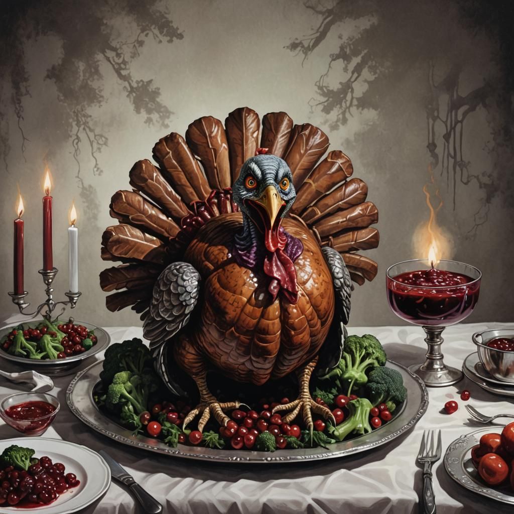 Whimsical Halloween Turkey Still Life Illustration