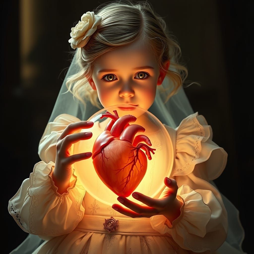 Child Holds Heart Orb in Fairy Tale Style