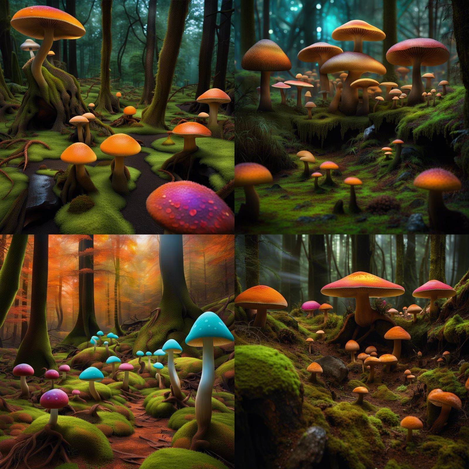 Surreal Mushroom Forest with Luminescent Moss in Graffiti Ar...