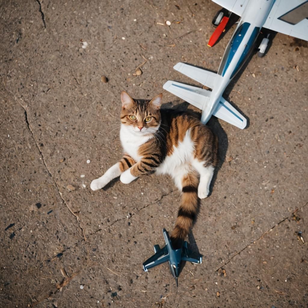 Cat Nap Under Plane: Aerial Cinematic Still