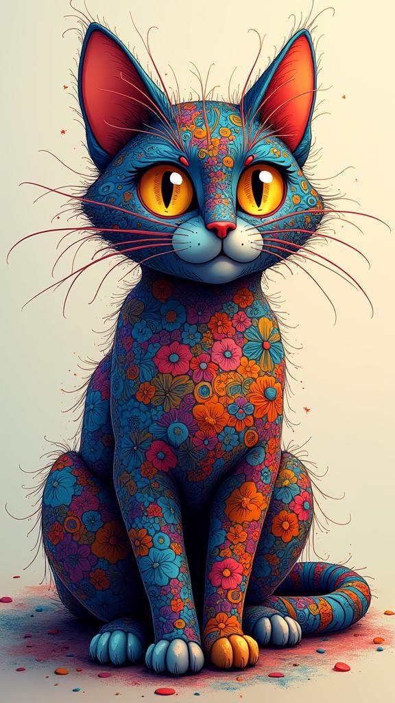 A cute cat in gustav klimt style abstract vector fractal, wa...
