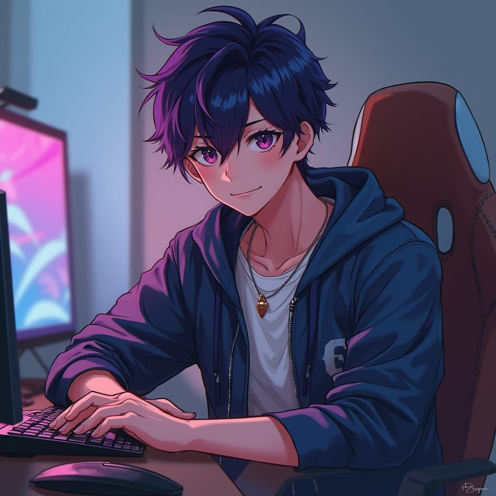 Charming Anime-Inspired Young Man in Trendy Attire