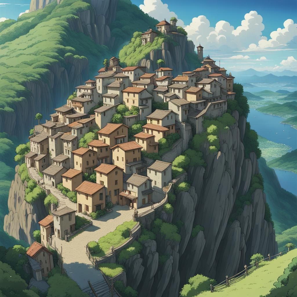 Italian Mountain Village in Anime Style