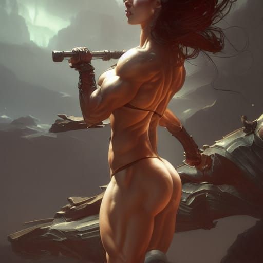 Dark Fantasy Muscular Woman in 8K Resolution