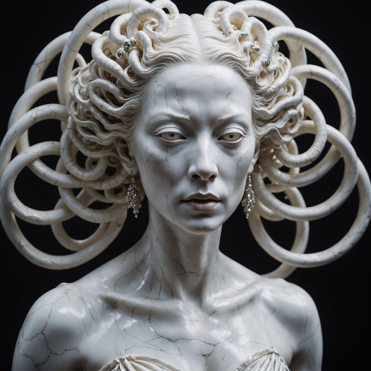 Albino Dancer Marble Bust with Abstract Ink Art