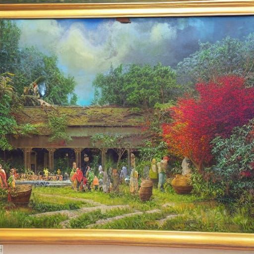 Harmonious Gathering in Vibrant Oil Painting