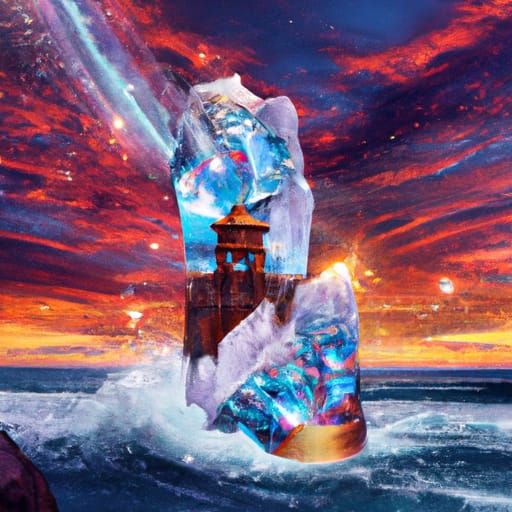 A Lighthouse and Smashing Waves inside a broken Ice