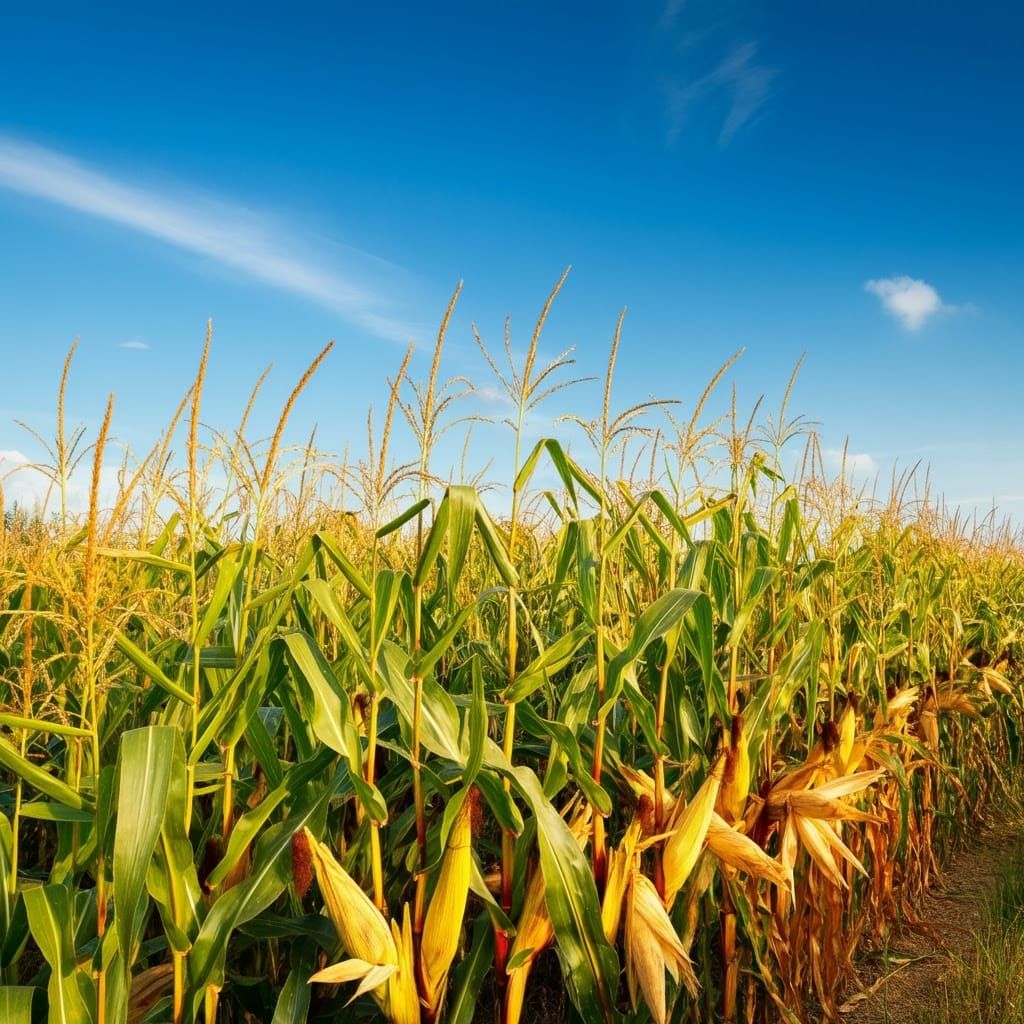 Surreal Golden Cornfield Under Brilliant Blue Sky