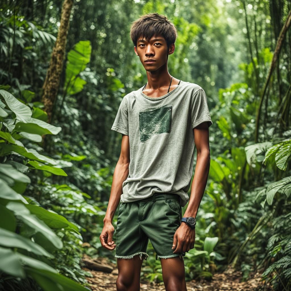 Jungle Portrait of a Bare-Chested Young Man