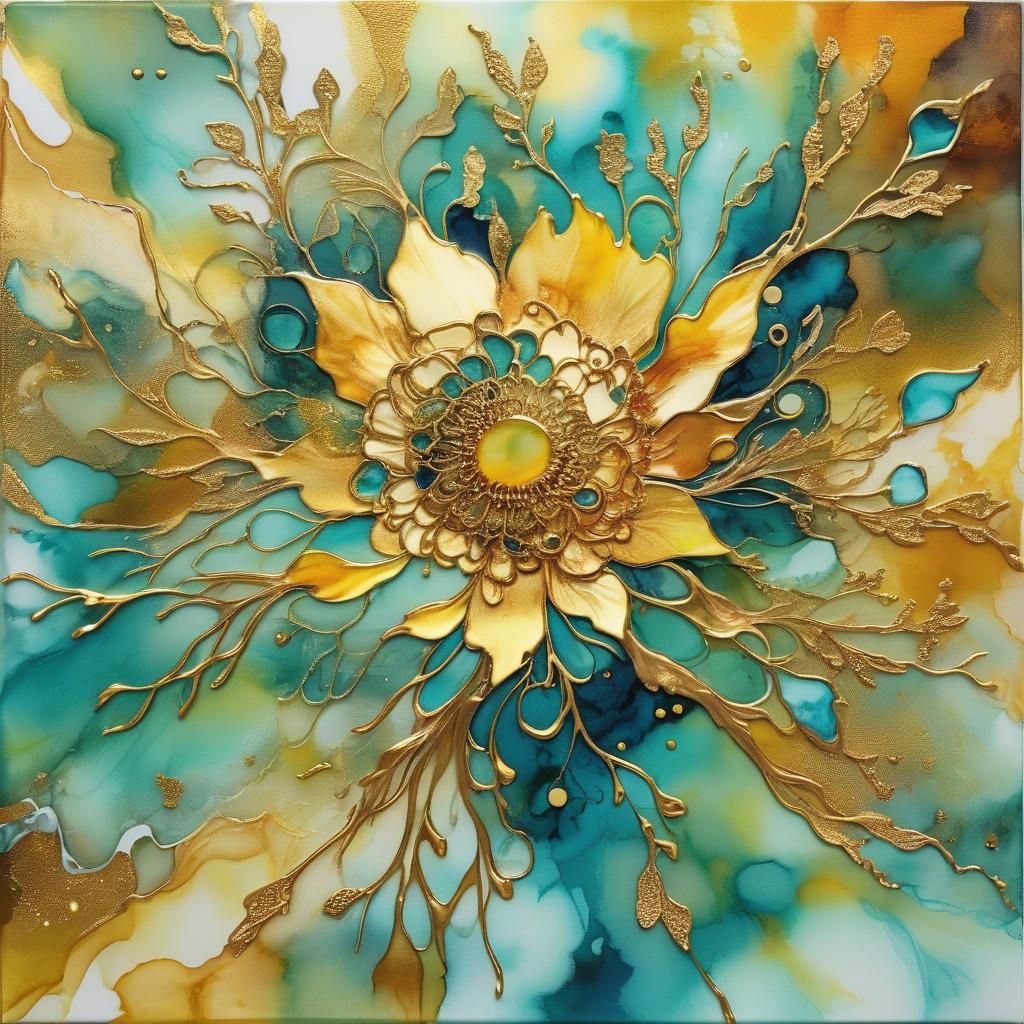 Abstract Golden Sun Alcohol Ink Design