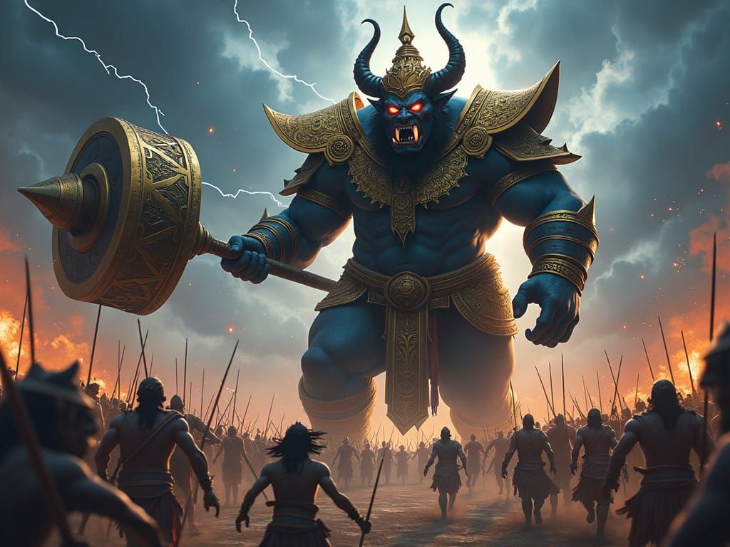 Ghatotkacha, the Imposing Demon Warrior, Enters Battle