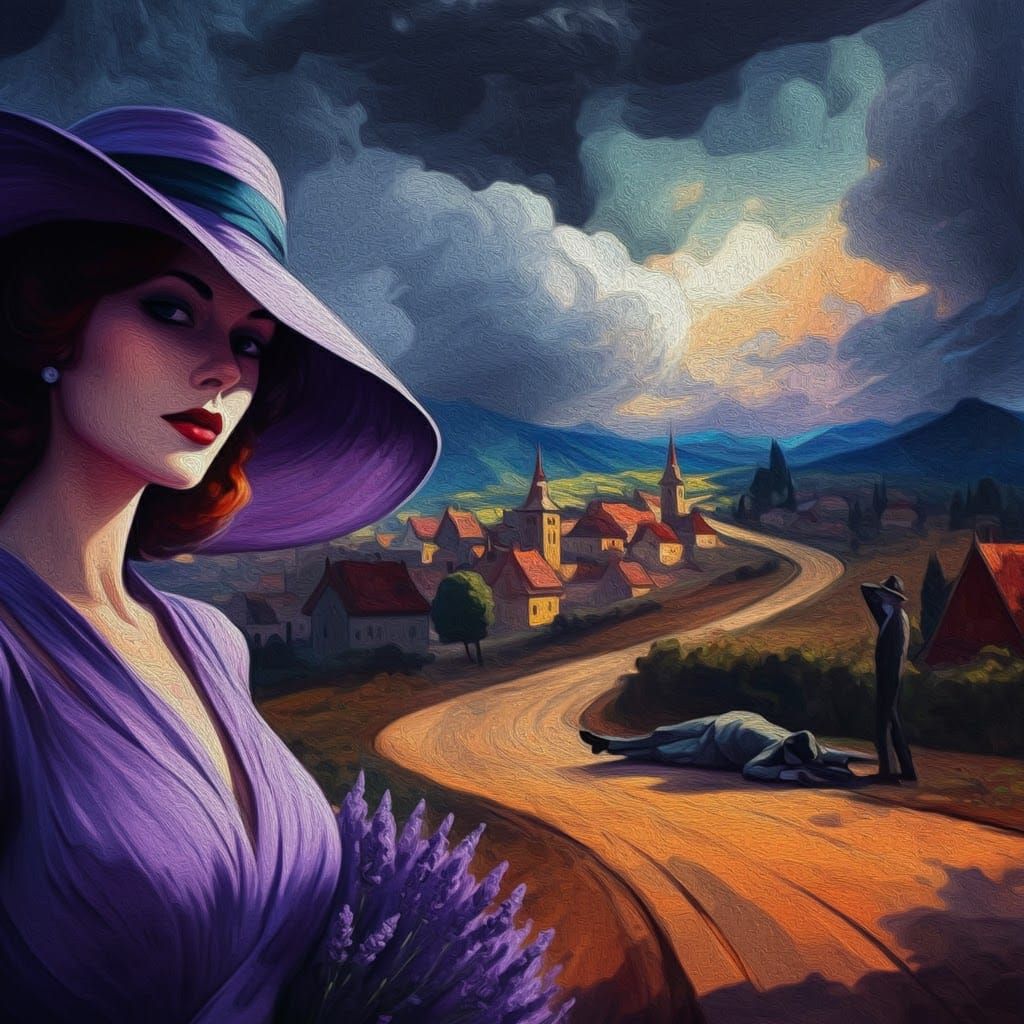 Mysterious Woman in Lavender Dress, Fauvist Film Noir