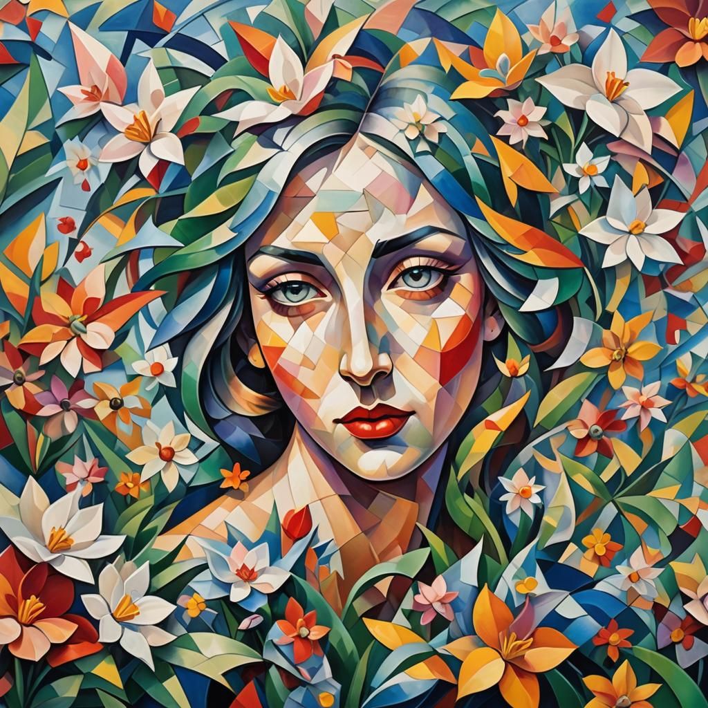 Spring Fae in Abstract Cubist Style