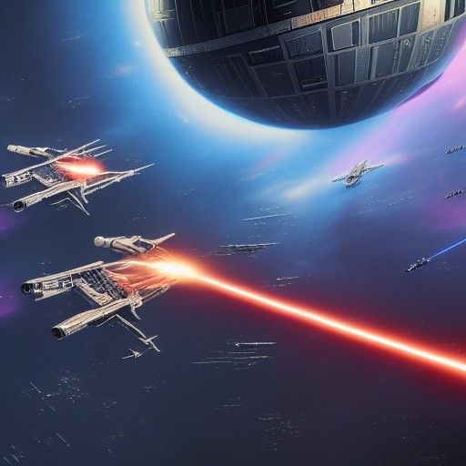 X-Wings Attack Death Star: Detailed Oil Painting