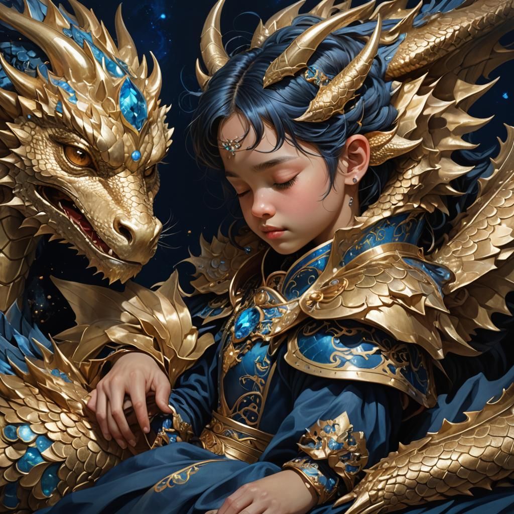 Child Sleeps in Dragon's Arms: Hyperrealistic Portrait