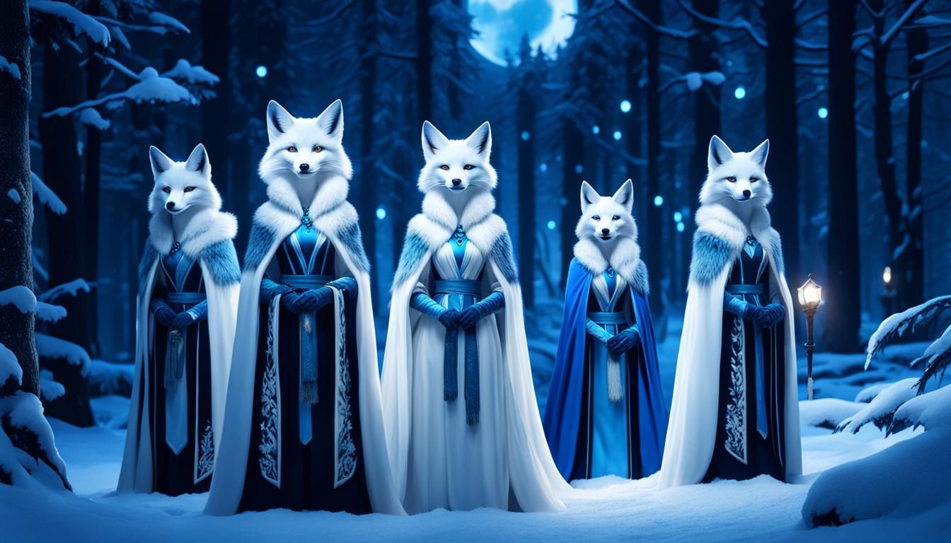 Kitsune in Snowy Forest: Fantasy Concept Art