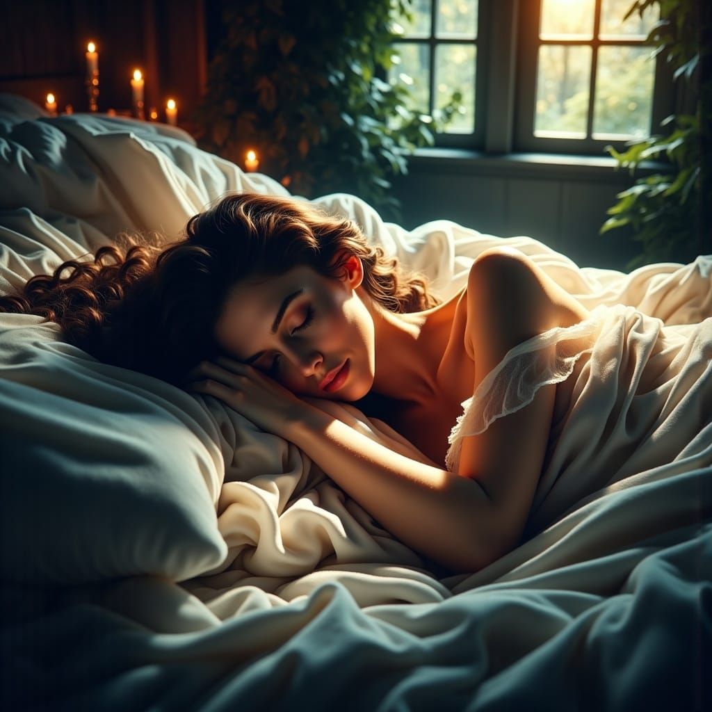 Serene Woman in Dreamy, Impressionist Slumber