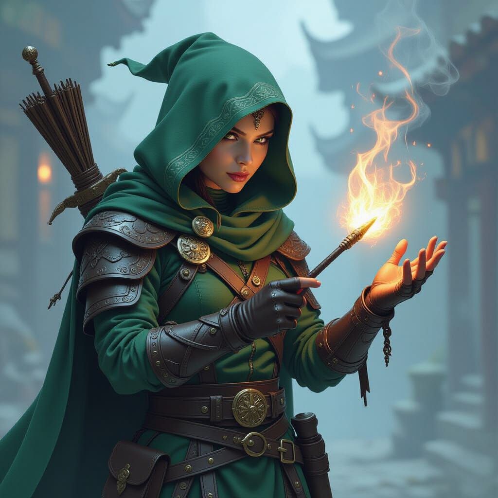 Iridescent Ninja Halfling Druid Casting Spell