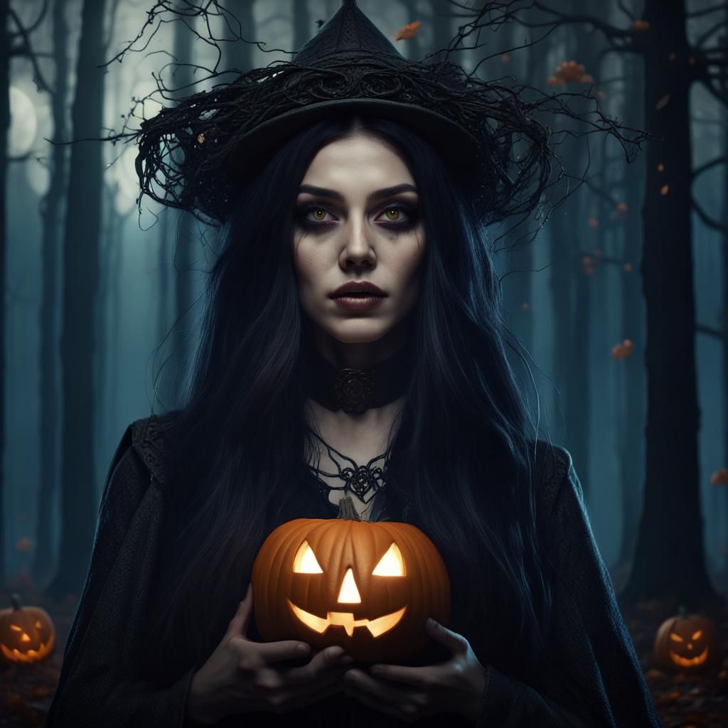 Halloween Witch in Haunted Forest: Fantasy Concept Art