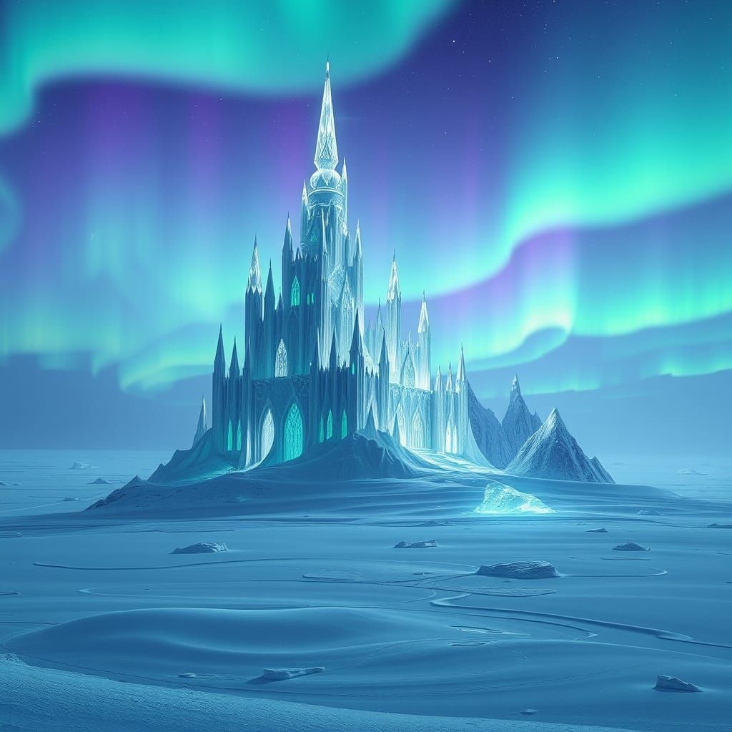 Ethereal Elven Crystal Castle Under Northern Lights
