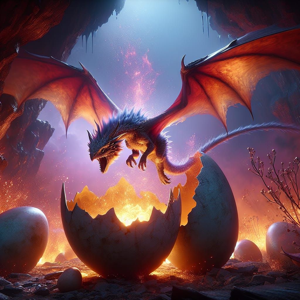 Baby Dragon Hatching: Fantasy Concept Art