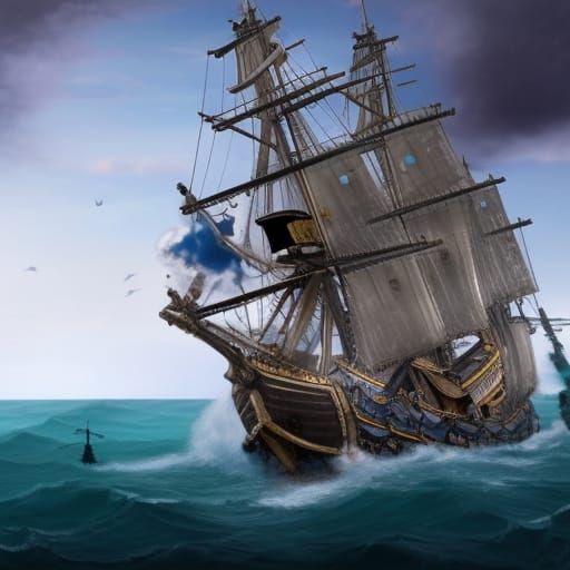 Detailed Pirate Attack on Sailing Ship