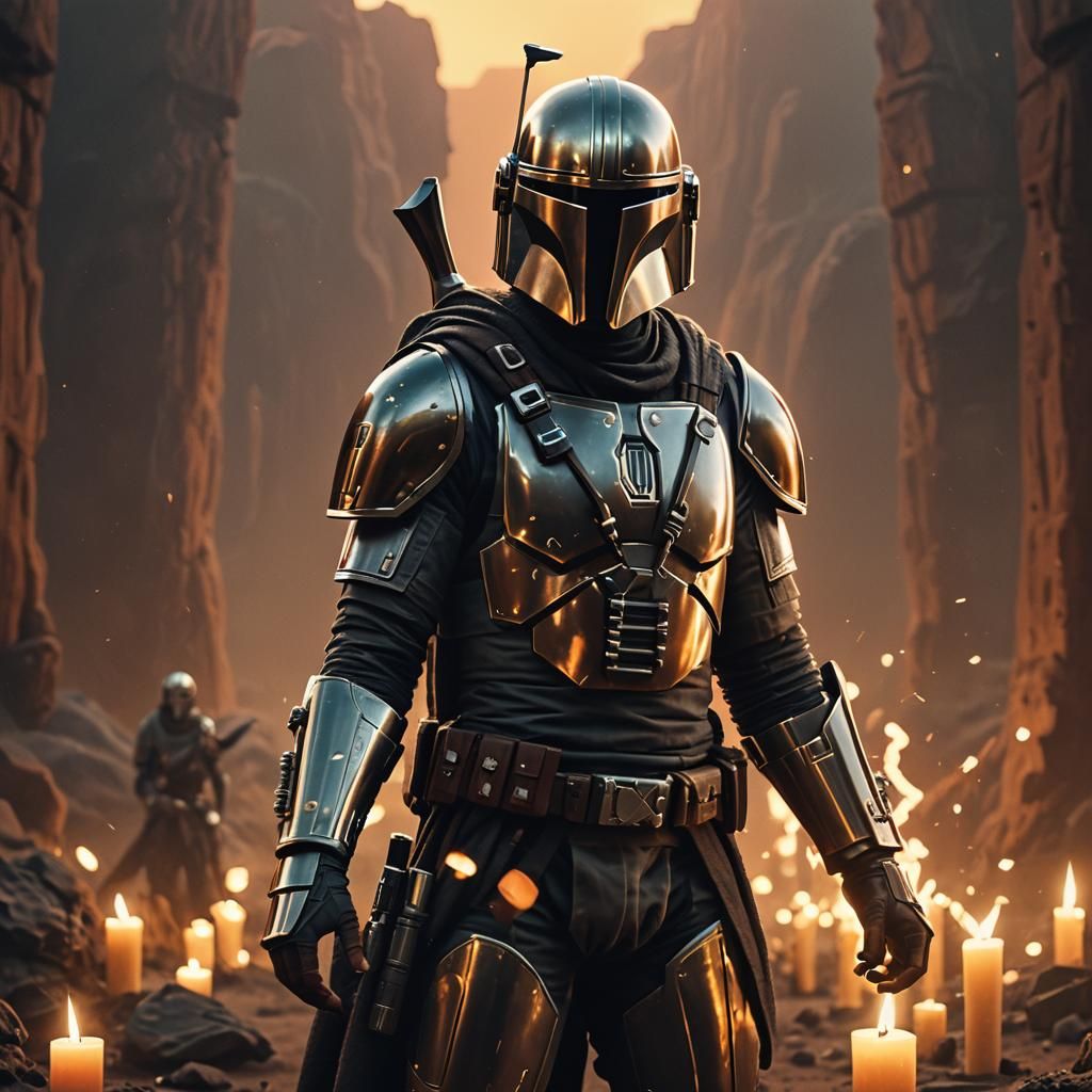 Mandalorian in Beskar Armor: Cinematic Digital Art