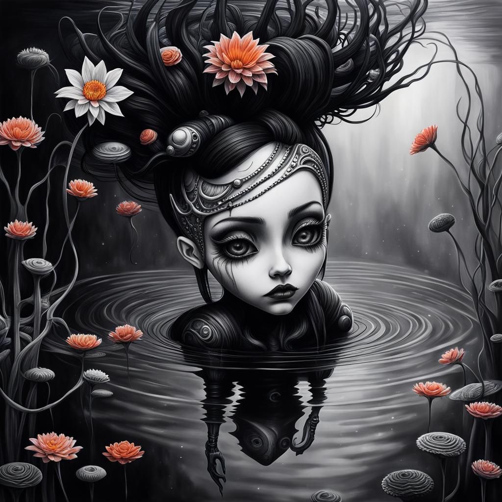 Gothic Cyberpunk Woman in Black and White