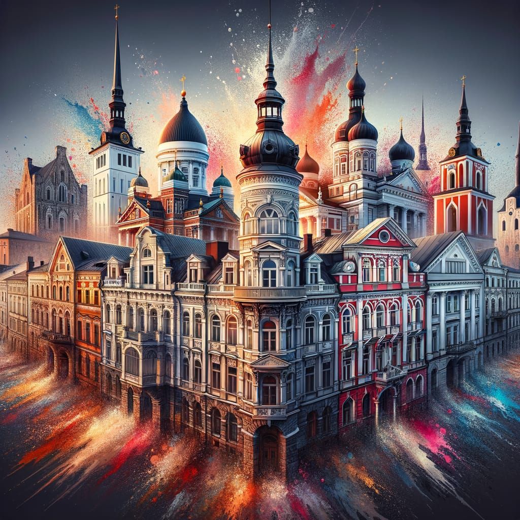 Northern European Capitals Architectural Collage in Hyperrea...