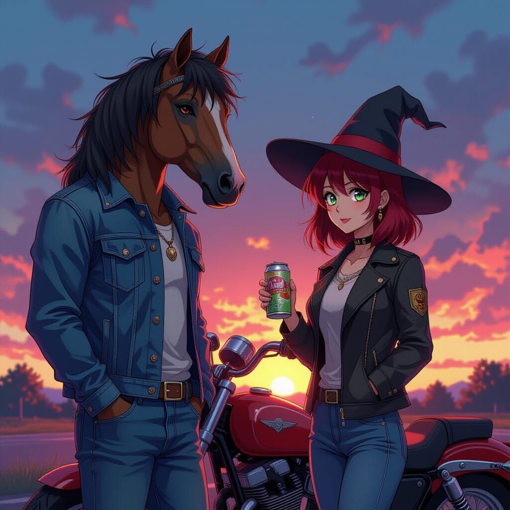 Centaur and Woman in Vibrant Anime Style