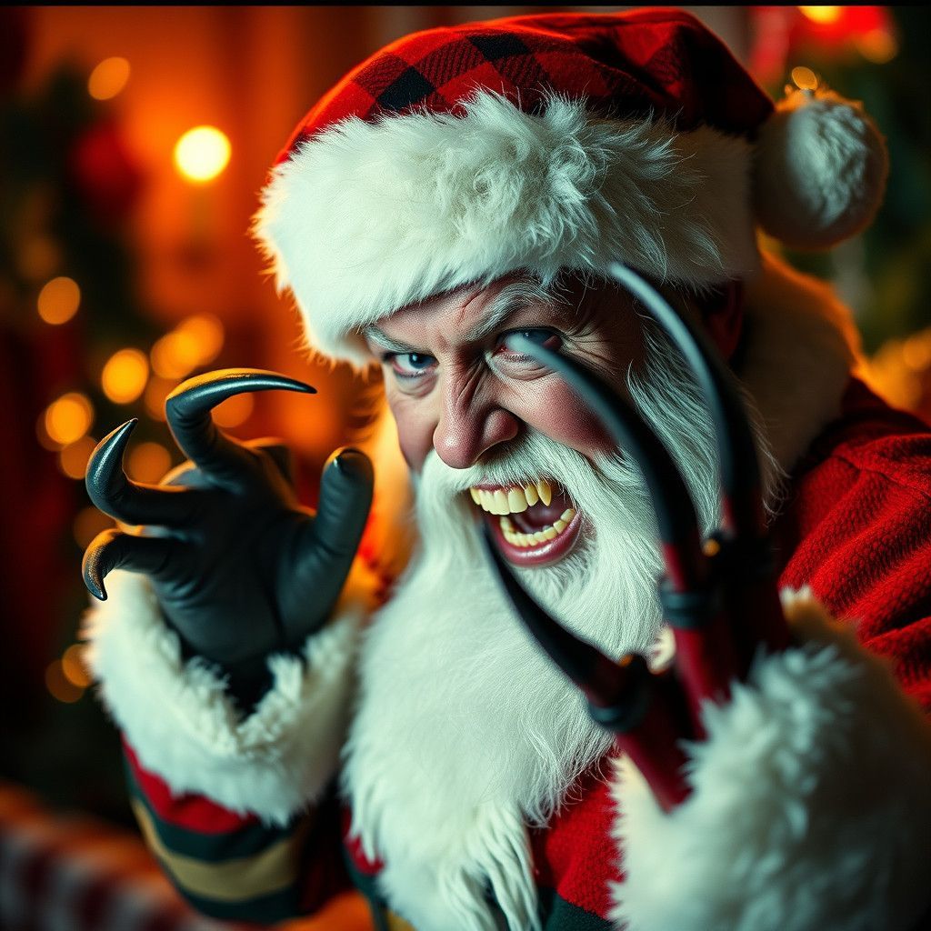 Santa dressed as Freddy Krueger
