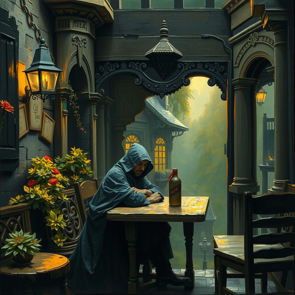 A Brooding Figure in Mysterious, Middle Earth Cafe