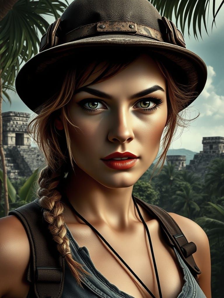 Daring Adventurer in 1950s Style Amazonian Jungle