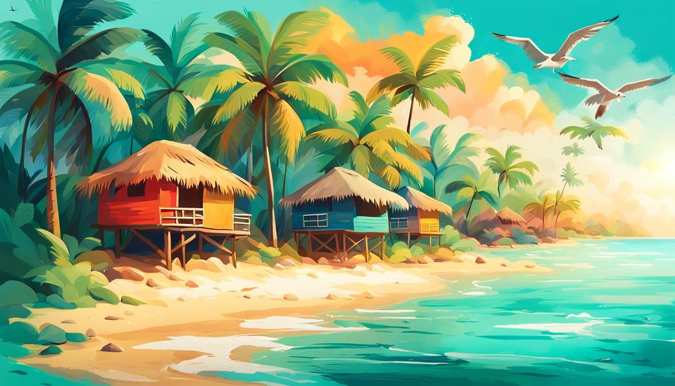 Tropical Island Aerial View Illustration