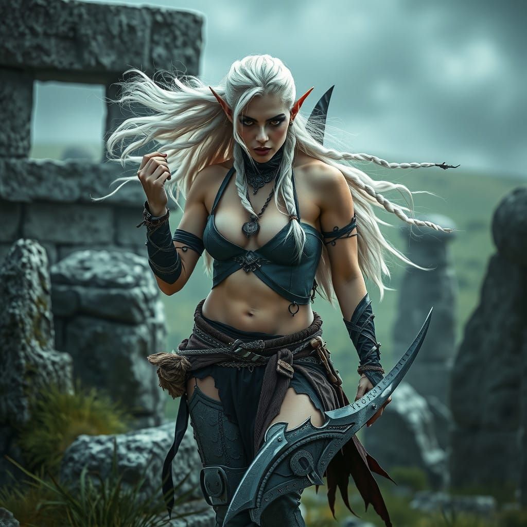 Gothic Elf Warrior in Medieval Megalith Site