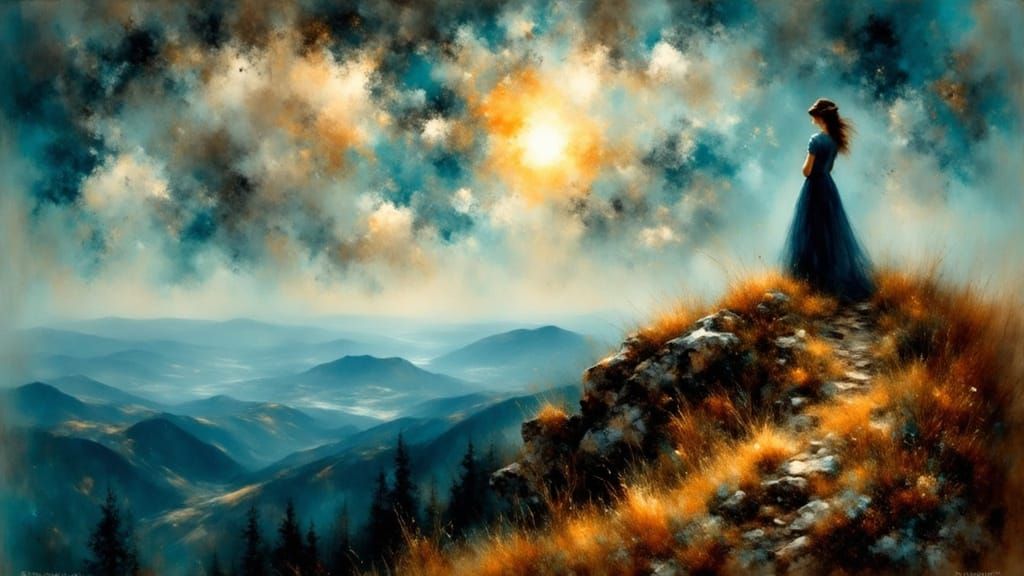 Woman Under Moon in Surrealist Digital Art Style