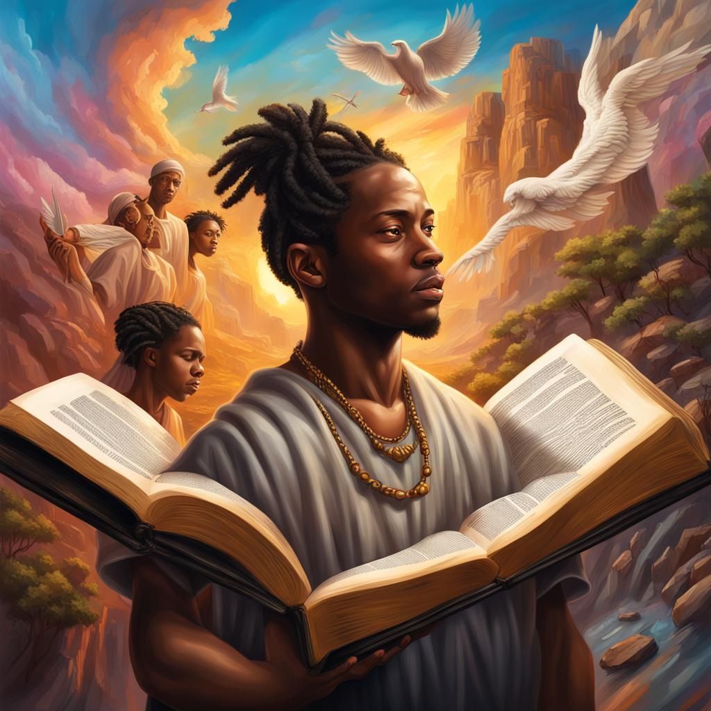 Hyperrealistic Bible Landscape with Black People