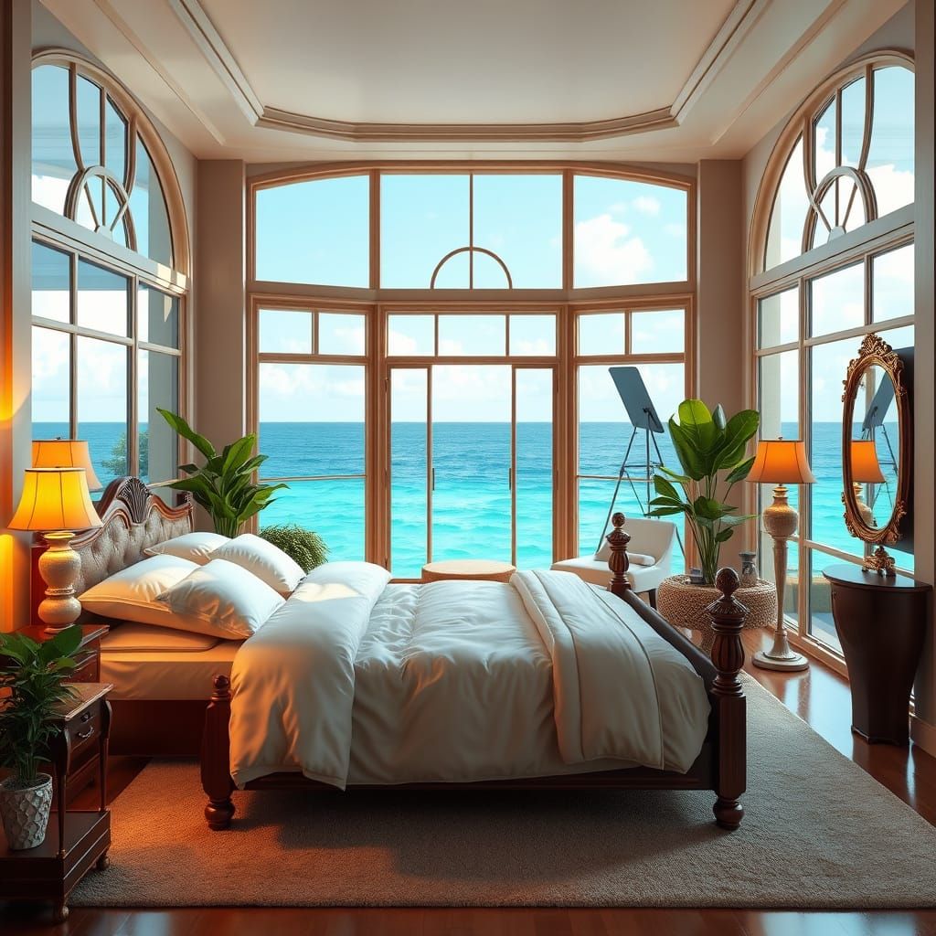 Serene Seaside Bedroom in Detailed 3D Render