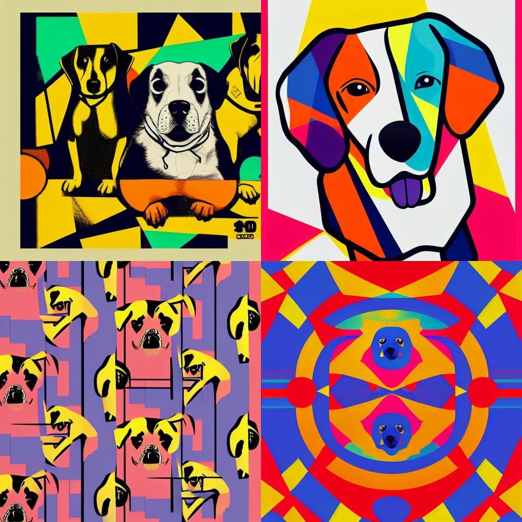 Pop Art Dogs in Geometric Bauhaus Style
