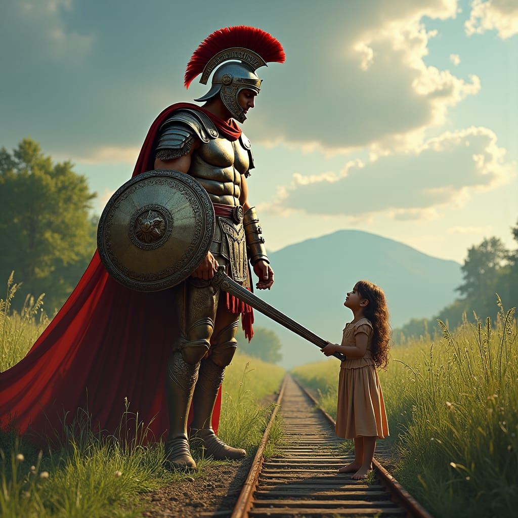 Imposing Greek Warrior in Shining Armor