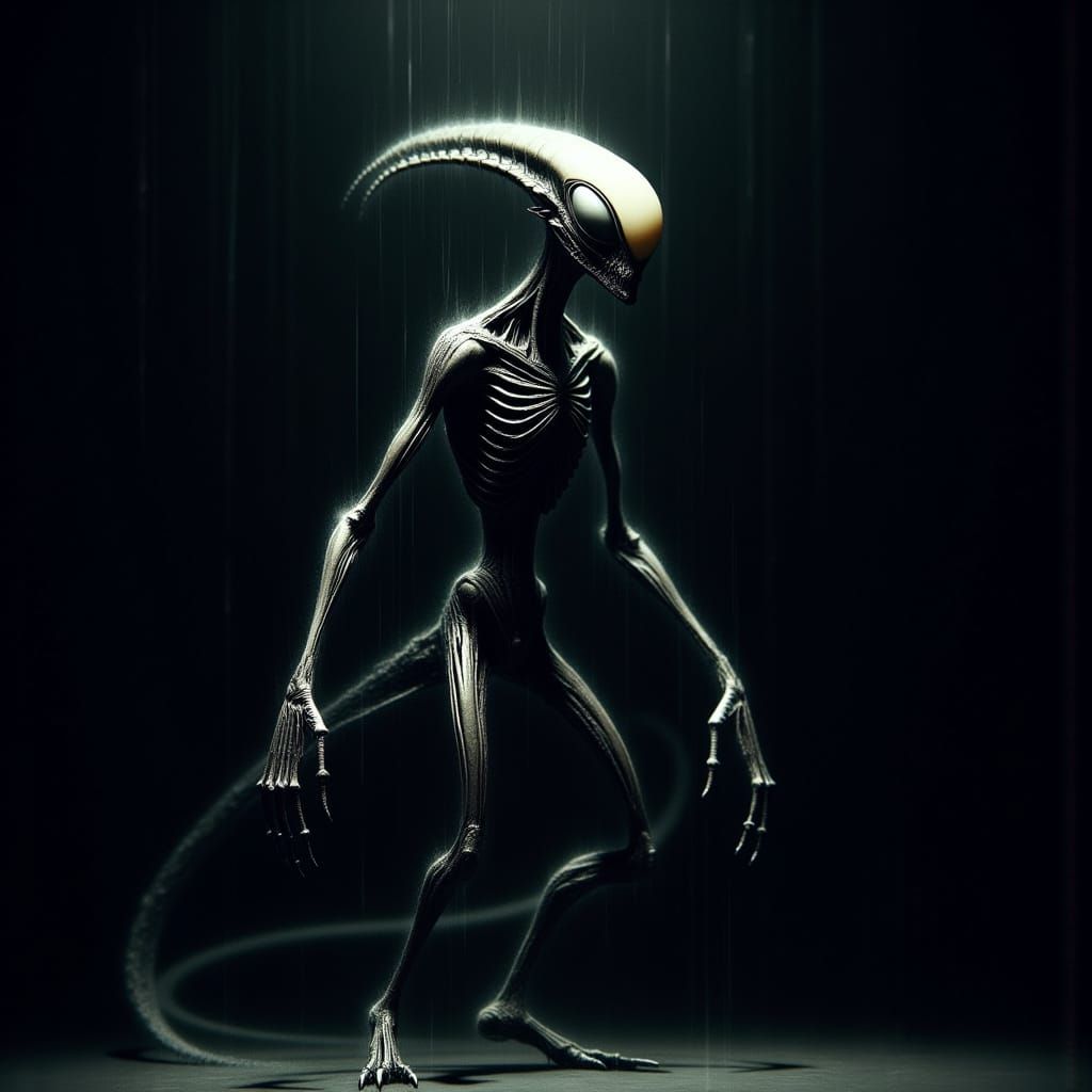 Ethereal Alien Form Against Dark Cosmic Background