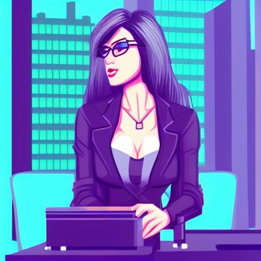 Cyberpunk Secretary Woman in Pixel Art Style