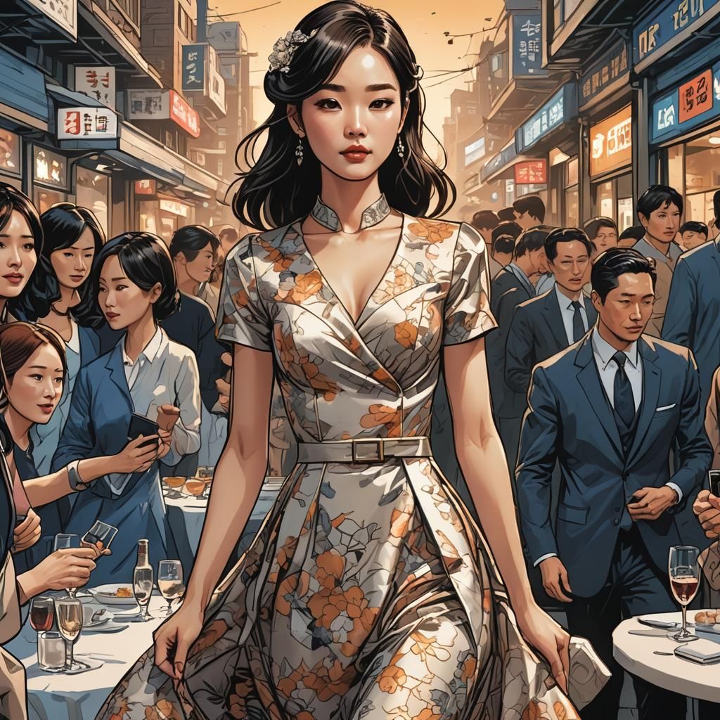 Korean Girl at Charity Event in Comic Book Art