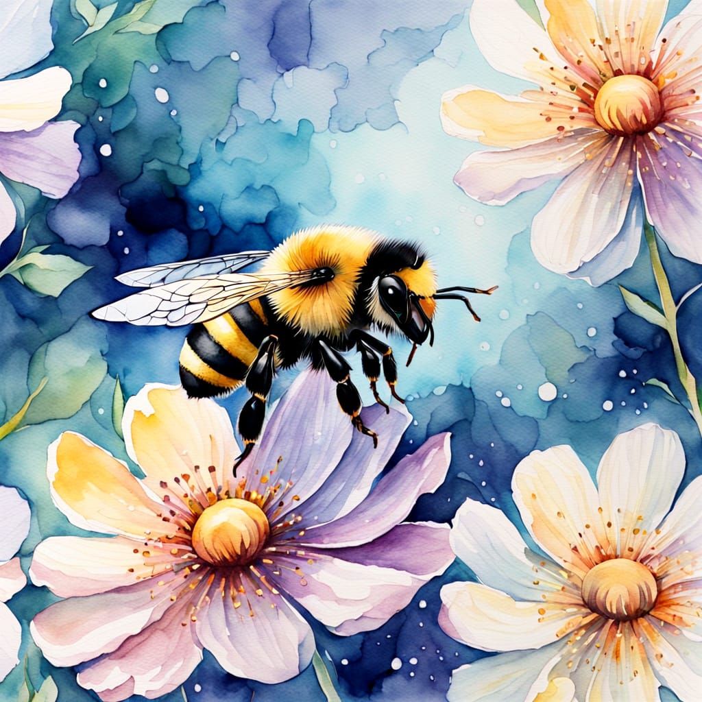Watercolor Bee in Expressionist Bloom