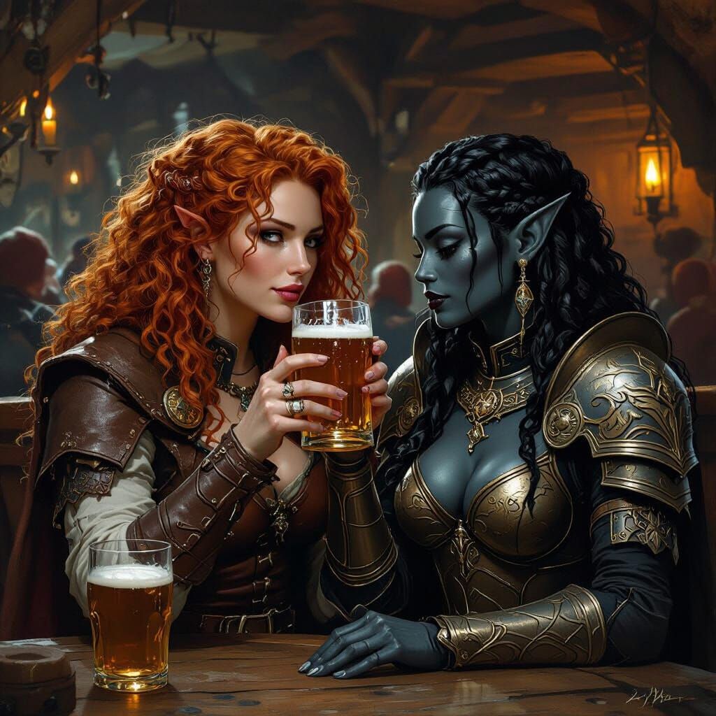 Fantasy Tavern Scene in Detailed Realism Style