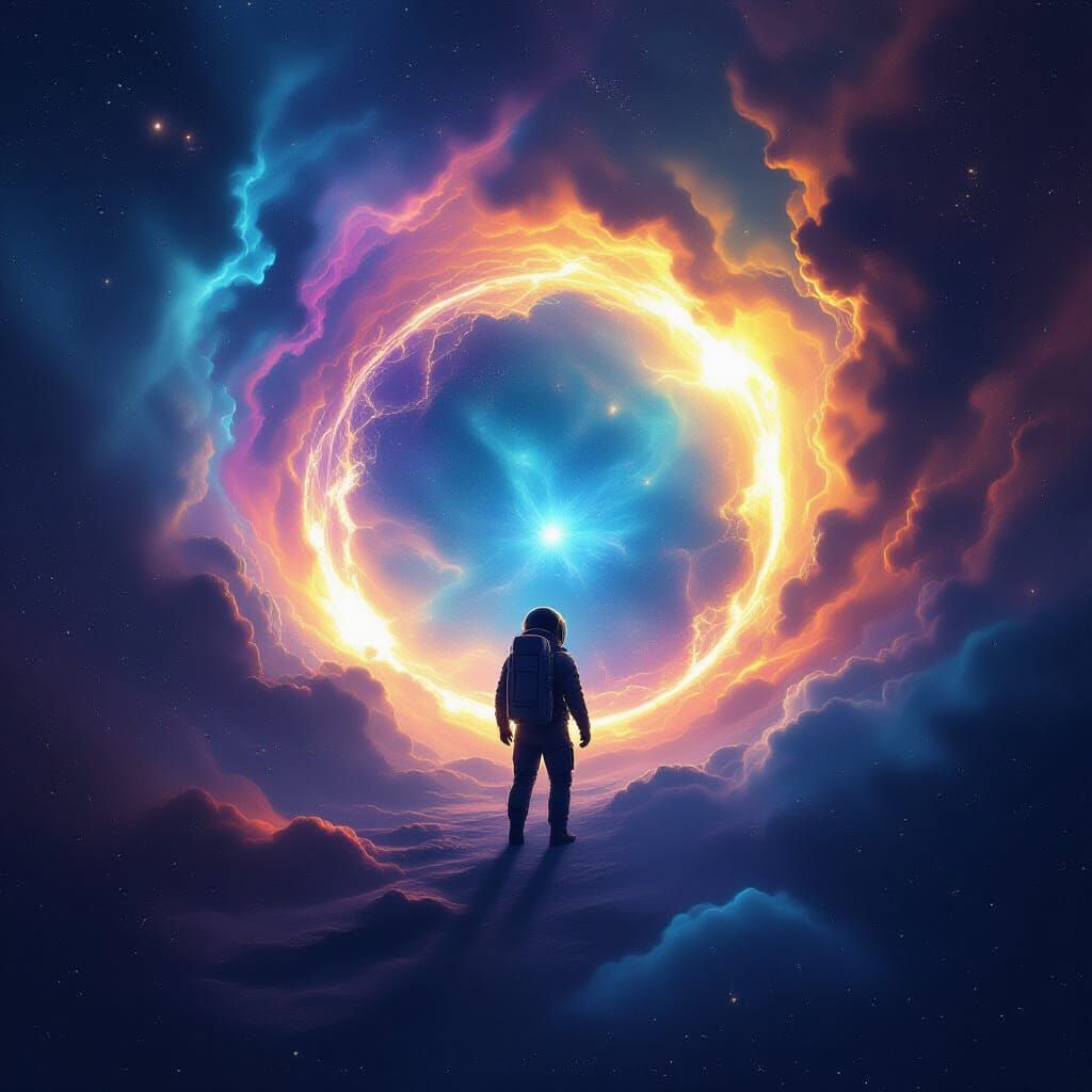 Astronaut Reaches Cosmic Portal in Nebula